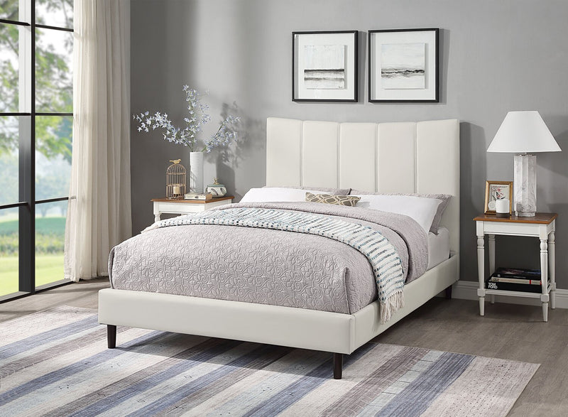 Lit plateforme rembourré Paseo en tissu de cuir végétalien taupe - format lit double