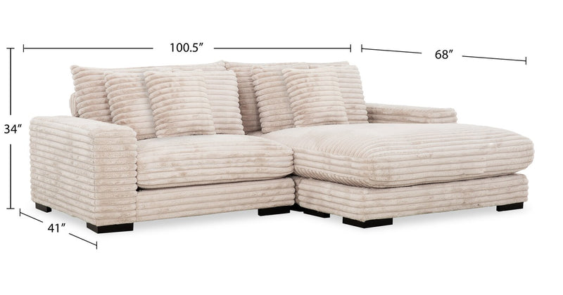 Sofa sectionnel Alto 2 pièces en tissu de fausse fourrure très douce avec deux porte-gobelets et ports USB - vison taupe