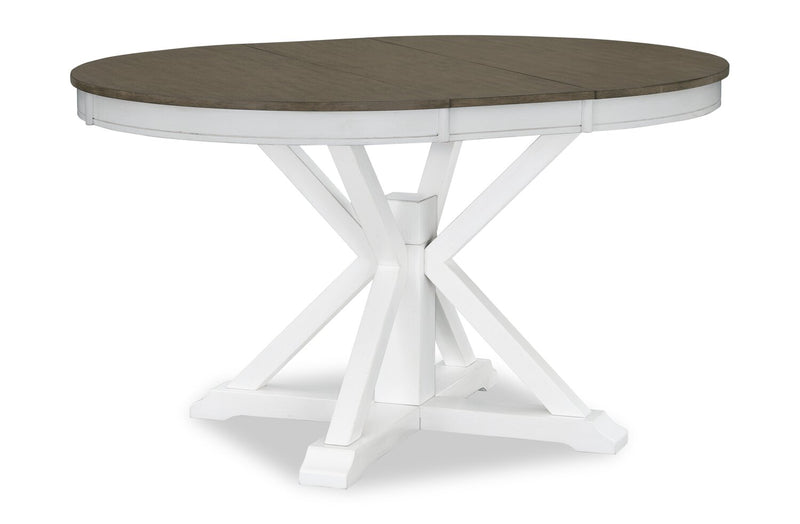 Ensemble de salle à manger Brook 5 pièces avec table ronde, rallonge de 42 po à 54 po (L) et 4 chaises - blanc et brun