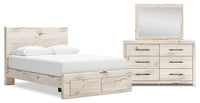  Ensemble de chambre à coucher Derekson 5 pièces blanc rustique avec lit de rangement, commode et miroir - format grand lit