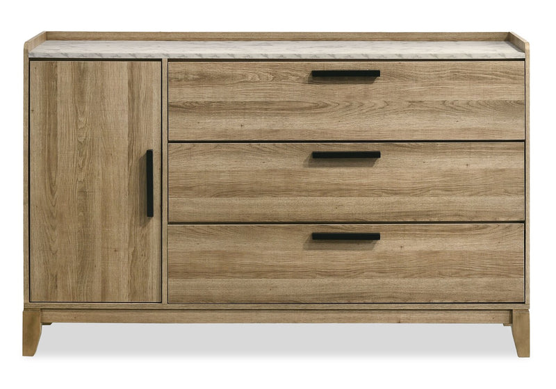 Commode de chambre à coucher Sable de 59 po (L) x 37 po (H) à 3 tiroirs avec armoire de rangement - brun clair