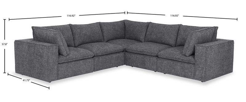 Sofa sectionnel Farah 5 pièces en tissu de chenille avec coussins de dossier amovibles en duvet et plumes - anthracite