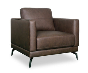 Fauteuil Melrose de 36,5 po en cuir véritable de qualité supérieure avec coussin de dossier amovible et pattes en métal - brun foncé