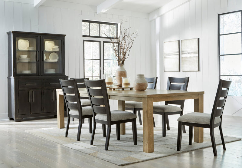 Ensemble de salle à manger Logan 7 pièces avec table, rallonge de 72 po à 108 po (L) et 6 chaises - chêne naturel et noir rustique