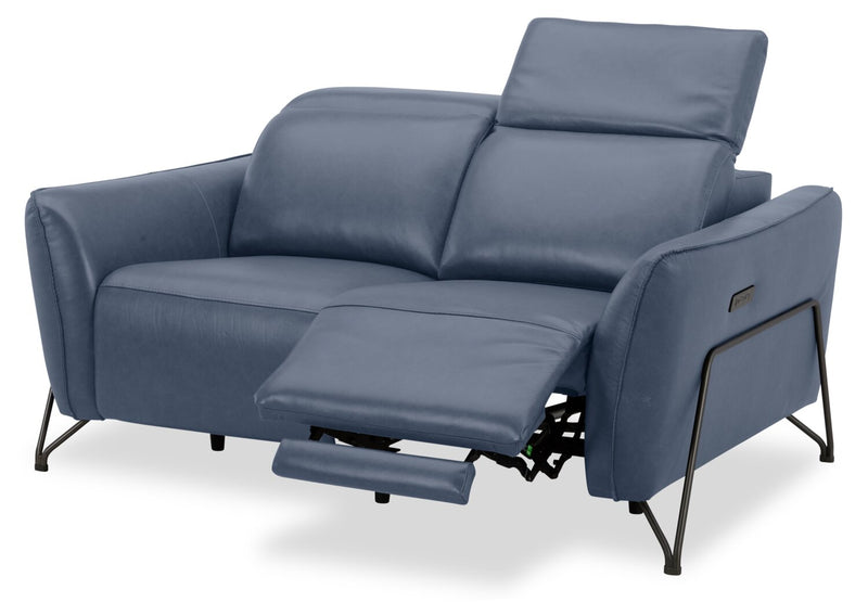 Causeuse à inclinaison électrique Riviera en cuir véritable de qualité supérieure - bleu