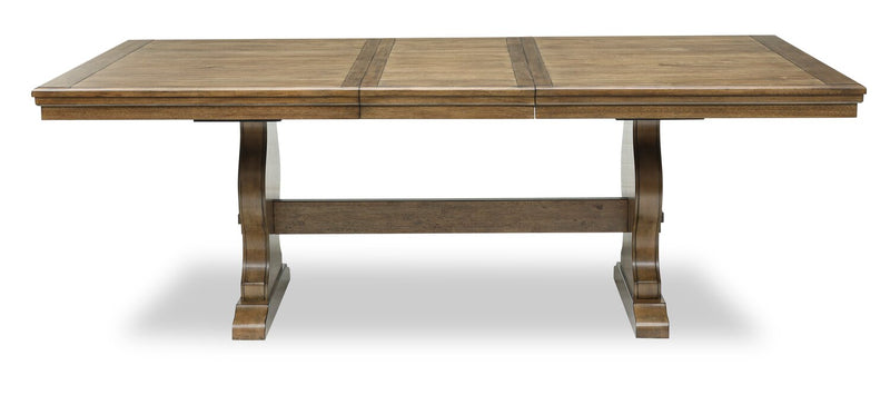 Ensemble de salle à manger Clara 5 pièces avec table, rallonge de 68 po à 86 po (L), base à tréteaux et 4 chaises - brun