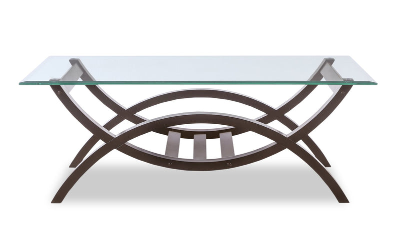 Table à café moderne Ricci de 48 po avec dessus en verre - verre avec pattes au fini espresso