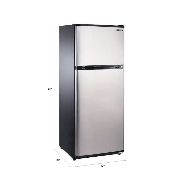 Réfrigérateur solaire Off-Grid de Unique de 10,3 pi3 et de 12/24 CC à congélateur supérieur - acier inoxydable - UGP-290LSS