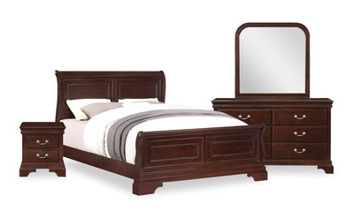 Marco 6pc Bedroom Set with Bed, Dresser, Mirror & Nightstand, Cherry Brown - Queen Size | Ensemble de chambre à coucher Marco 6 pièces avec lit, commode, miroir et table de nuit, brun cerisier - format grand lit
