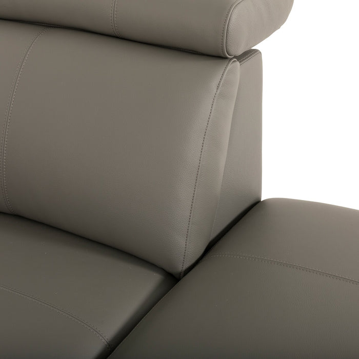 Sofa sectionnel de droite à inclinaison électrique Valentino 3 pièces en cuir véritable avec appuie-têtes réglables - gris