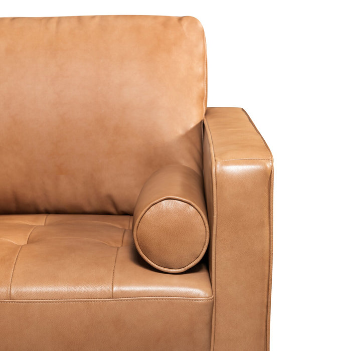 Sofa sectionnel de gauche Edge 2 pièces en cuir véritable avec pattes en bois et coussins de dossier amovibles - brun