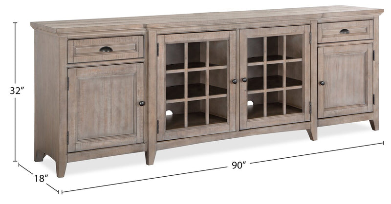 Meuble pour téléviseur traditionnel Wesley de 90 po avec rangement et système de gestion des câbles pour téléviseurs jusqu’à 95 po - gris tourterelle