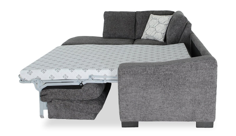 Sofa-lit sectionnel de gauche avec grand lit Aubrey de 114 po de style européen en tissu de chenille avec pattes en bois - gris
