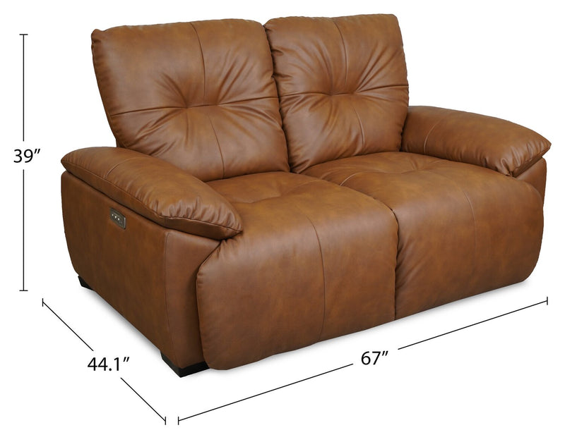 Causeuse à inclinaison électrique Bello de 67 po en tissu d’apparence cuir - brune