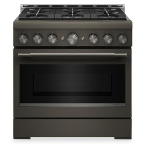 Cuisinière à gaz KitchenAid de 5,1 pi3 et de 36 po avec mode de friture à air sans préchauffage - minerai noir - KFGS936SBE