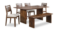  Ensemble de salle à manger Vale 6 pièces en bois avec table de 72 po (l), banc et 4 chaises - brun et beige