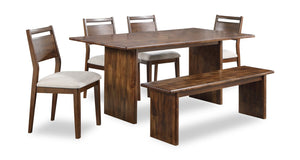 Ensemble de salle à manger Vale 6 pièces en bois avec table de 72 po (l), banc et 4 chaises - brun et beige