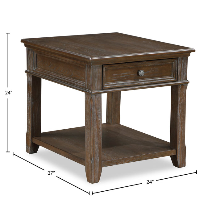 Table de bout traditionnelle Weston de 24 po avec rangement et ports USB - orme brun
