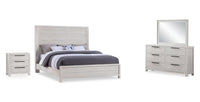  Ensemble de chambre à coucher Haven 6 pièces blanc avec lit à panneaux, commode, miroir et table de nuit - format très grand lit