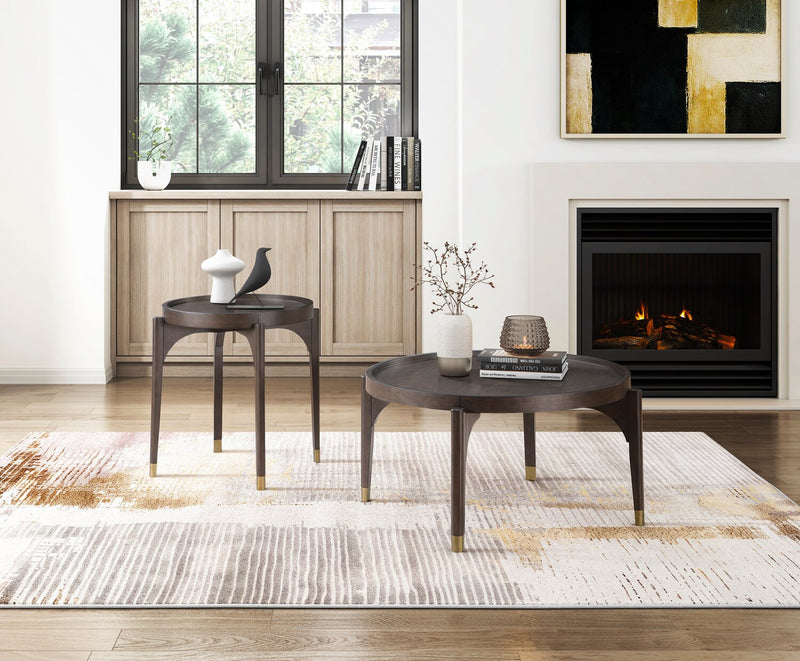 Table de bout ronde moderne Neeva de 24 po - bouleau brun foncé