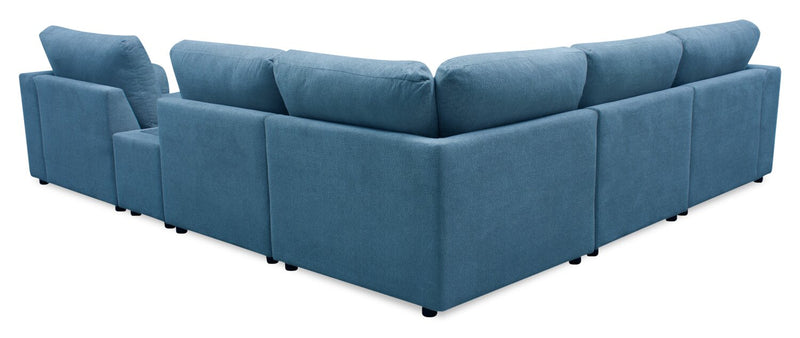 Sofa sectionnel modulaire de gauche Voyage 6 pièces en tissu avec console et coussins de dossier amovibles - bleu