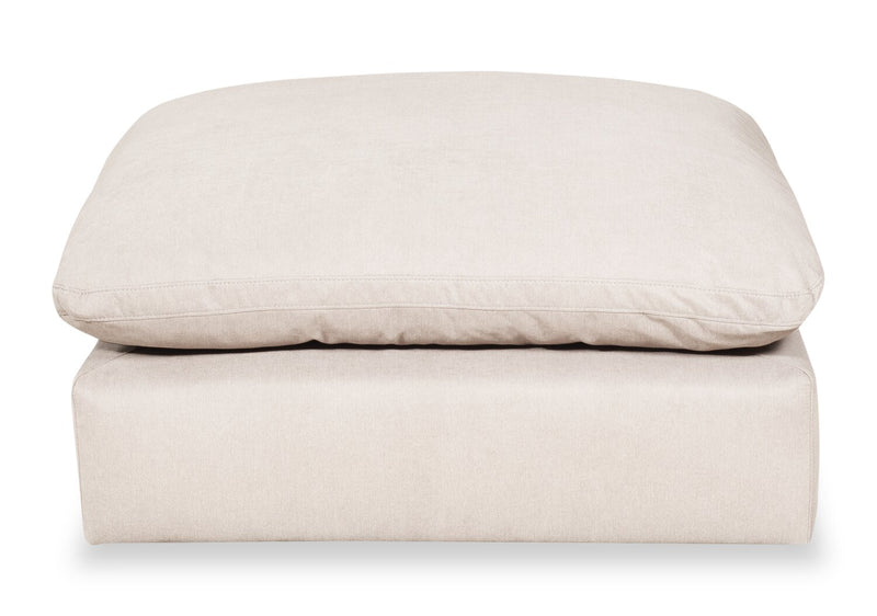 Sofa sectionnel modulaire de style cocon Eclipse 6 pièces en tissu d’apparence lin avec coussins réversibles en duvet et plumes - blanc lin