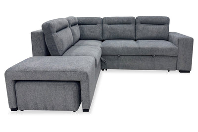 Coast 3-Piece Left-Facing Fabric Sleeper Sectional with Storage and Ottoman - Smoke | Sofa-lit sectionnel de gauche Coast 3 pièces en tissu avec rangement et pouf - fumée