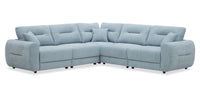  Sofa sectionnel Alora 5 pièces en tissu avec 3 coussins décoratifs et accoudoirs enroulés - bleu