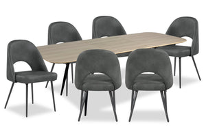Ensemble de salle à manger Joss 7 pièces en métal avec table, rallonge papillon de 63 po à 86,5 po (L) et 6 chaises Bay - anthracite