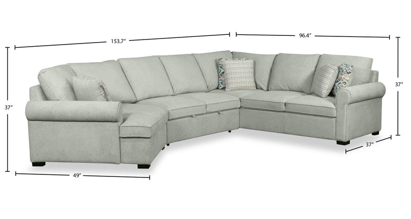 Sofa-lit sectionnel enveloppant de gauche Haven de Scott Living 3 pièces en tissu de chenille - bleu écume de mer 