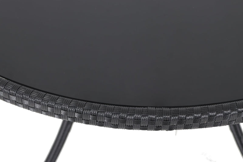 Table Arizona pour la terrasse à l’extérieur - osier en résine tressé à la main, dessus de table rond en verre trempé, résistante aux rayons UV et aux intempéries - noire