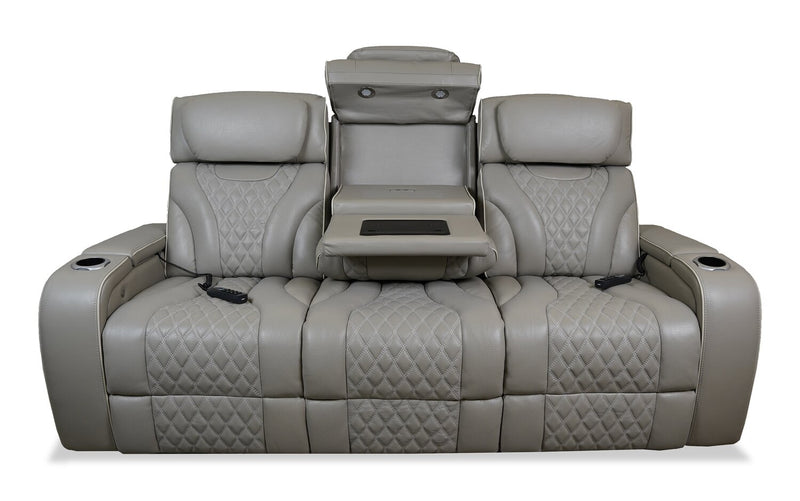 Sofa de massage à inclinaison électrique Elite de 86 po en cuir véritable avec son immersif et appuie-têtes électriques - mastic