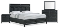  Ensemble de chambre à coucher Casa 6 pièces avec lit, commode, miroir et table de nuit, noir - format très grand lit