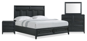 Ensemble de chambre à coucher Casa 6 pièces avec lit, commode, miroir et table de nuit, noir - format très grand lit
