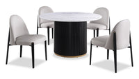 Ensemble de salle à manger Capri de Kort & Co. 5 pièces avec table ronde de 47 po (L), base piédestal et 4 chaises en cuir végétalien - taupe