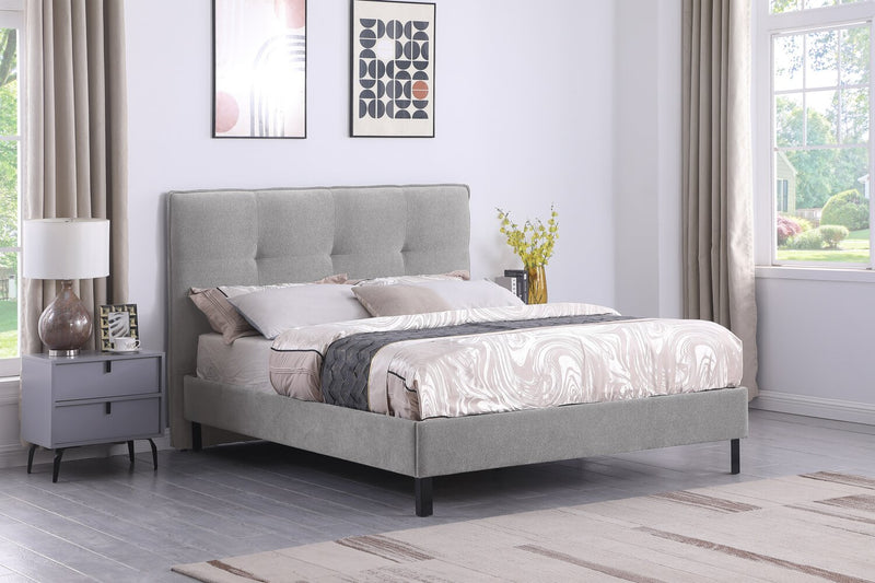 Base de lit plateforme Amos rembourrée en tissu gris - format très grand lit