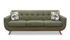 Sofa Freeman Kort & Co. de 88 po en tissu d’apparence lin avec pattes en bois et coussins de dossier capitonnés - vert avocat