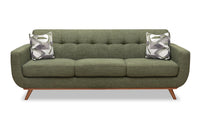 Sofa Freeman Kort & Co. de 88 po en tissu d’apparence lin avec pattes en bois et coussins de dossier capitonnés - vert avocat