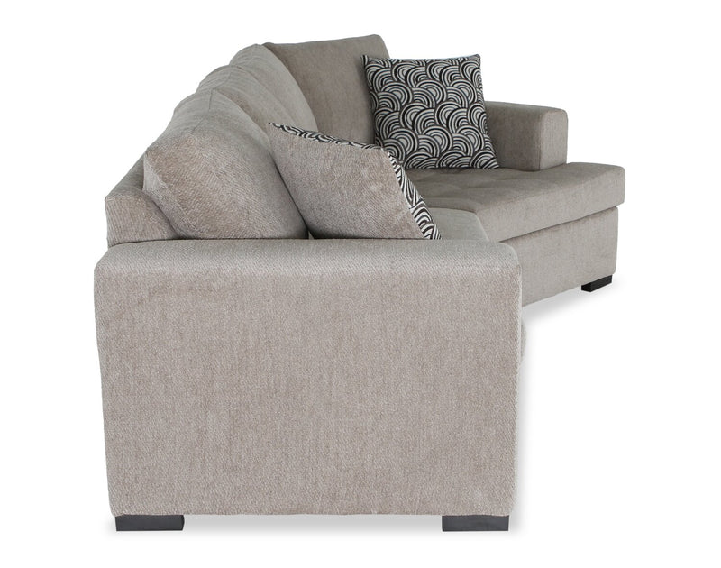 Sofa-lit sectionnel enveloppant de droite Legend 2 pièces fabriqué au Canada en tissu de chenille - beige platine