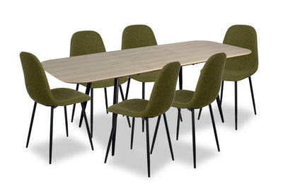 Joss 7pc Dining Set with Table & 6 Chairs - 63-86.5"W Butterfly Extension, Metal  - Natural/Green | Ensemble de salle à manger Joss 7 pièces avec table et 6 chaises - rallonge papillon 63 po à 86,5 po (L), métal - naturel et vert