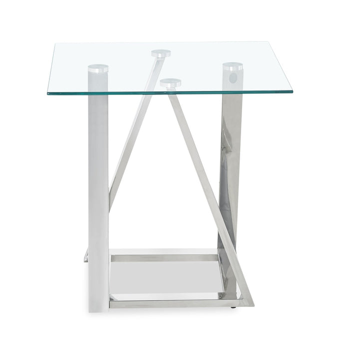 Table de bout moderne Briar de 22 po avec dessus en verre - argentée