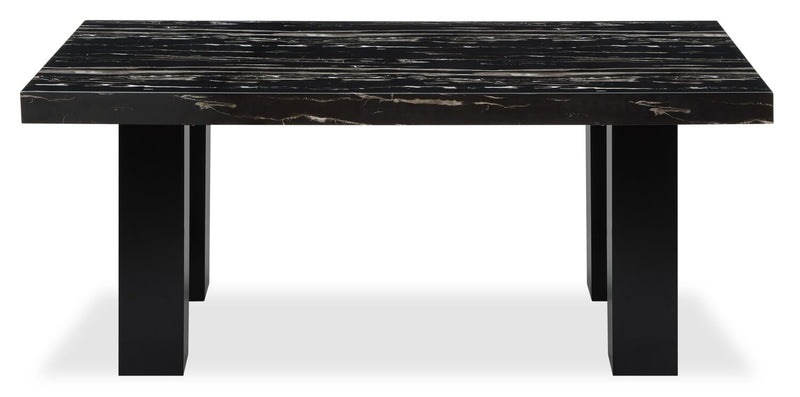 Ensemble de salle à manger Burk 7 pièces avec table de 72 po (L) à dessus en résine en imitation de marbre et 6 chaises - noir et blanc