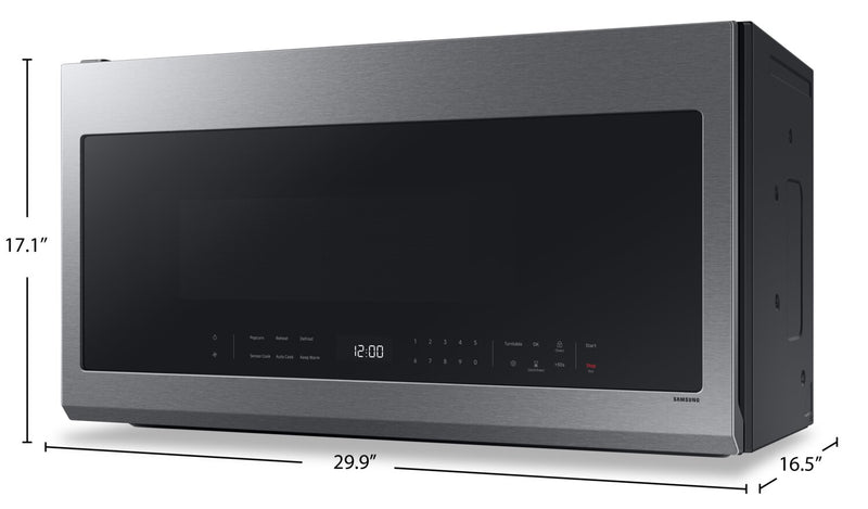 Four à micro-ondes à hotte intégrée Samsung de 2,1 pi³ avec 400 pi³/min et affichage à DEL - acier inoxydable - ME21DG6300SRAC
