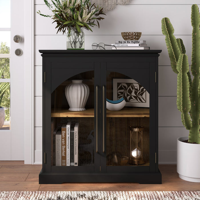 Armoire décorative Twyla en bois massif avec portes arquées - noire