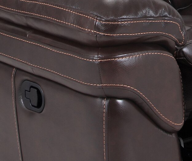 Sofa sectionnel inclinable Leo 6 pièces en cuir véritable avec console de rangement et 2 porte-gobelets - brun noyer