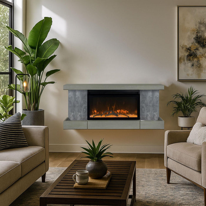 Foyer électrique Drift de 48 po avec manteau mural - gris 