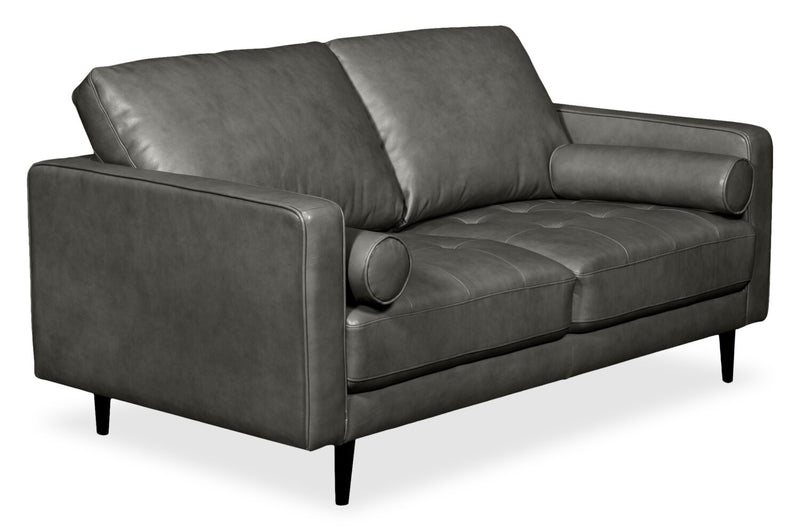 Causeuse Edge de 70 po en cuir véritable avec pattes en bois et coussins de dossier amovibles - grise