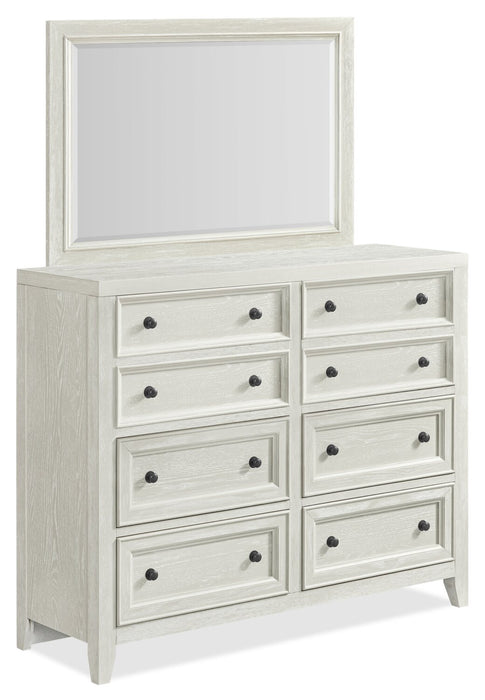 Ensemble de chambre à coucher Casa 5 pièces en bois avec lit, commode et miroir, blanc - format grand lit