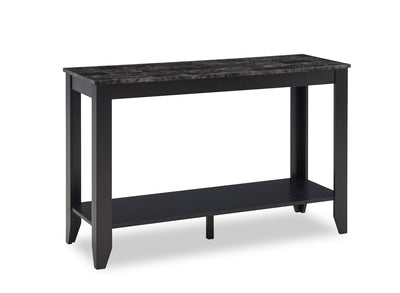 Roma  44" Rustic Sofa Table with Shelf - Black Marble Look | Table de salon rustique Roma de 44 po avec tablette - imitation de marbre noire