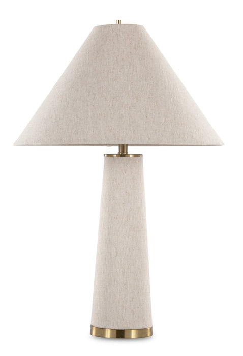 Lampe de table contemporaine Rachel de 19 po avec abat-jour en lin - laiton